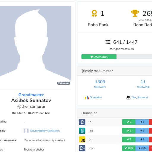 Profile picture of user Davronbekov Saifalixon