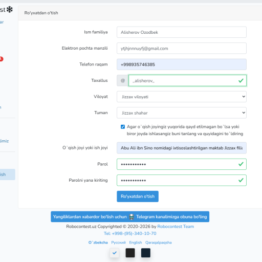 Profile picture of user Alisherov Ozodbek