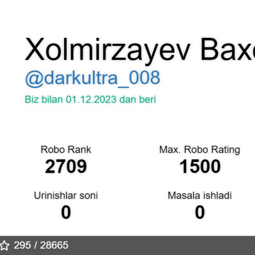 Profile picture of user Xolmirzayev Baxodir