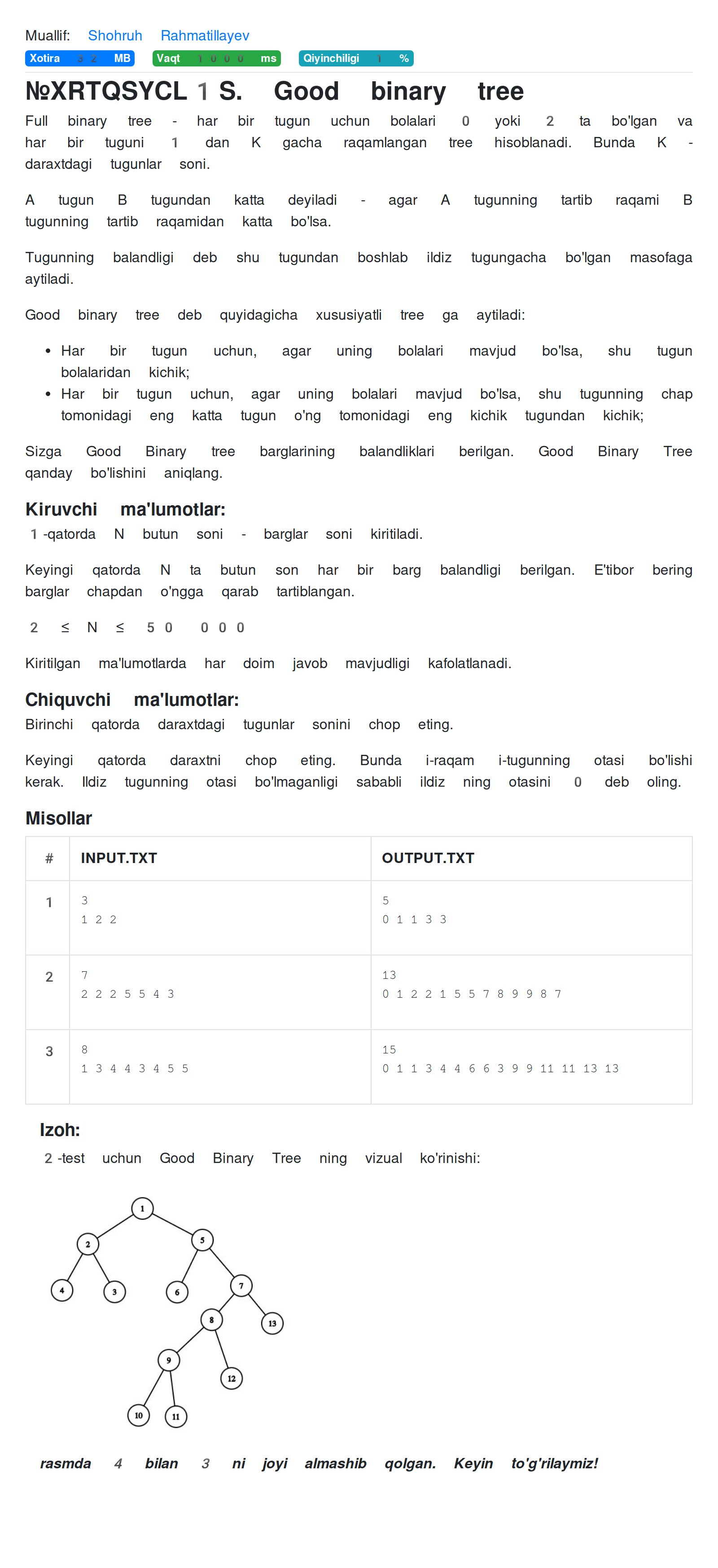 Good binary tree - RoboContest
